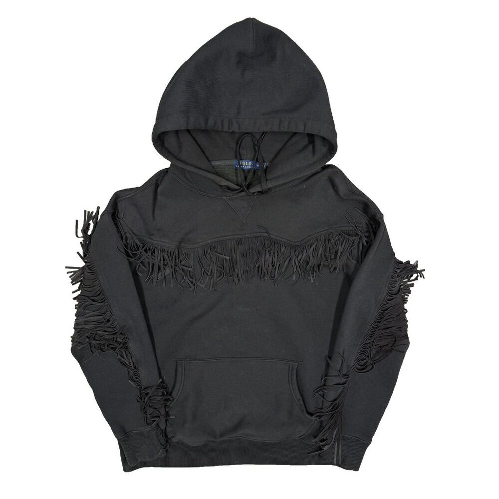Polo Ralph Lauren Hoodie Tassel Trim Stretch Cotton Black Medium